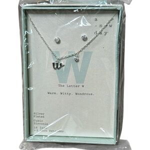 A new day | Silver Plated Letter W Necklace and Earring Set